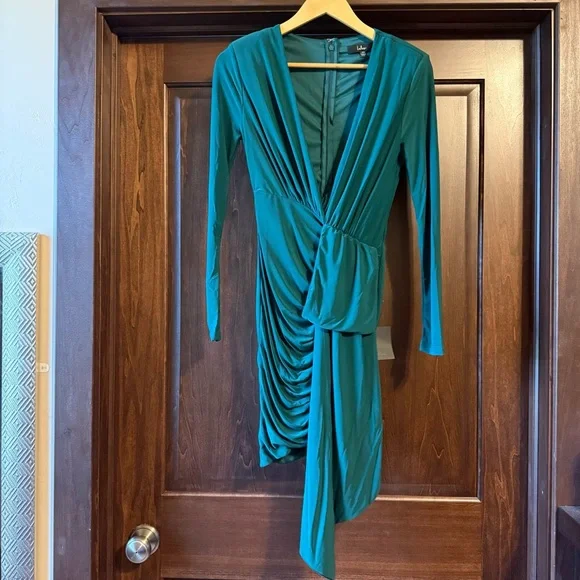Lulus XS Marlay‎ Emerald Green Ruched Long Sleeve Bodycon Dress - Picture 6 of 11